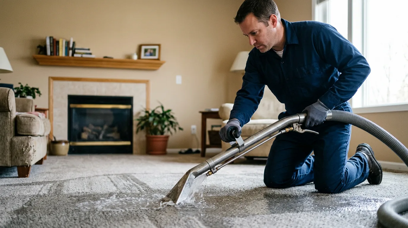 Water damage restoration technician working near Dunkirk, IN